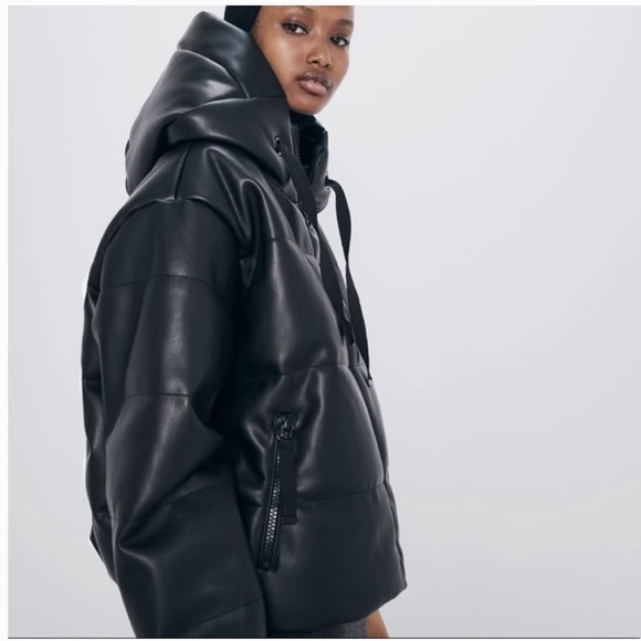 ZARA Faux Leather Puffed Jacket - Picture 5 of 9
